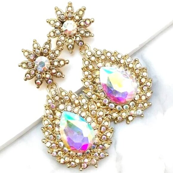 AB Crystal Drop Earrings Formal Bridal Prom Pageant - Picture 1 of 7